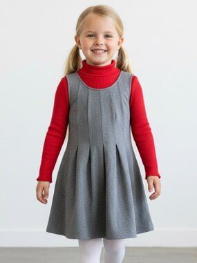 Monteau Gray Jumper Girls size LARGE Fit & Flair Skater Dress Pleated